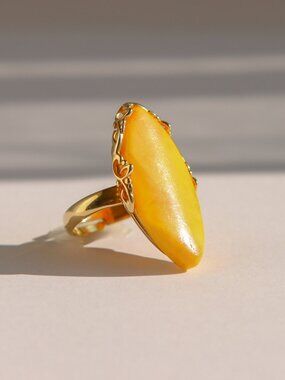 Baltic Butterscotch Amber Ring in 14k Gold Plated Silver